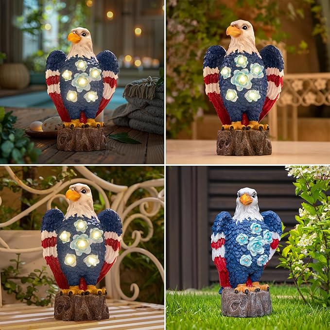 TAKE ME Gardening Gifts Birthday Gifts for Women Garden Outdoor Decor Amercian Eagle Solar Lights Outdoor Eagle Lovers Womens Gfits for Patio, Yard (America Eagle)