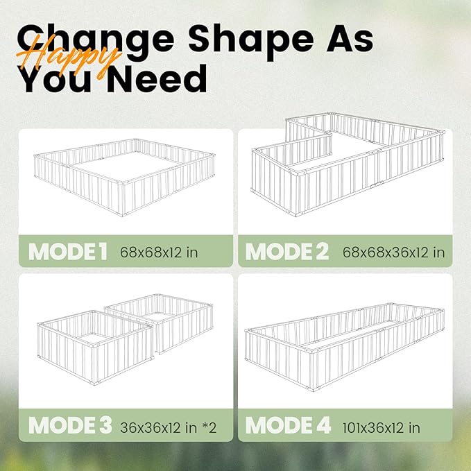 KING BIRD Raised Garden Bed 68"x 36"x 12" Galvanized Steel Metal Outdoor Garden Planter Box Kit with 2 Pairs of Gloves (Green)