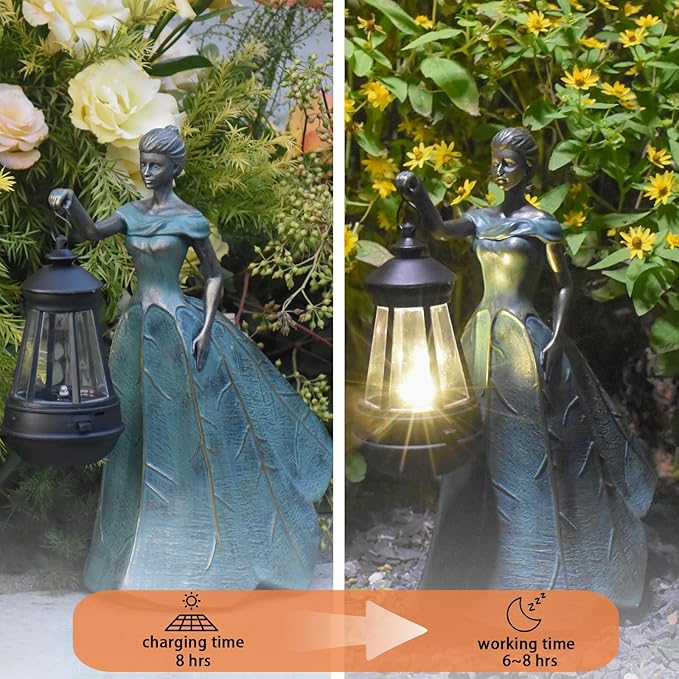 Fairy Garden Statue Solar Garden Decor Resin Statue with Lights for Yard Lawn Decorations Outdoor Patio Gardening Gifts for Women 5.5 * 9.5 * 11.5 Inch
