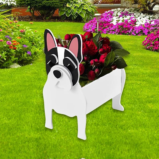 White French Bulldog Dog Planter Plant Pots,Cute Garden Dog Flower Planter,Dog Planters Birthday Gifts for Women,Office,Indoor/Outdoor Decor（9.45 * 6.3 * 13.35in）