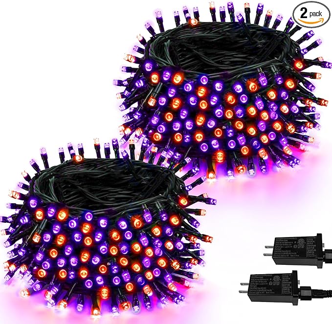 2-Pack 66FT 200 LED Extendable Halloween Lights, Orange and Purple Halloween Decorations Outdoor Indoor Tree Lights with Timer and Memory Function, Plug in Mini Light Waterproof with 13 Lighting Modes