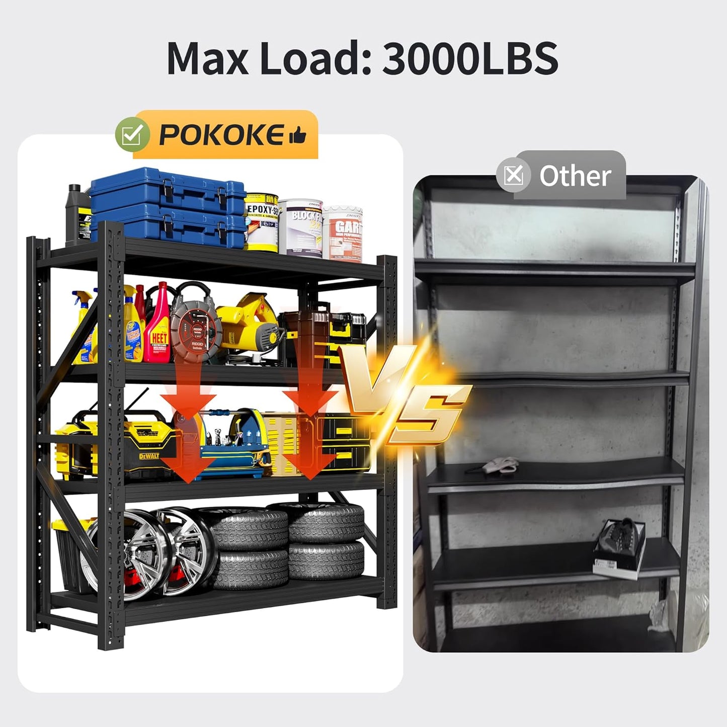 Garage Shelving Unit, 4 Tier Heavy Duty Racks, Easy Assembly, Metal Racks with Adjustable Shelves, 3000 LBS Load Capacity,for Warehouse,Basement (Black, 19.7" D x 47.2" W x 78.7" H)