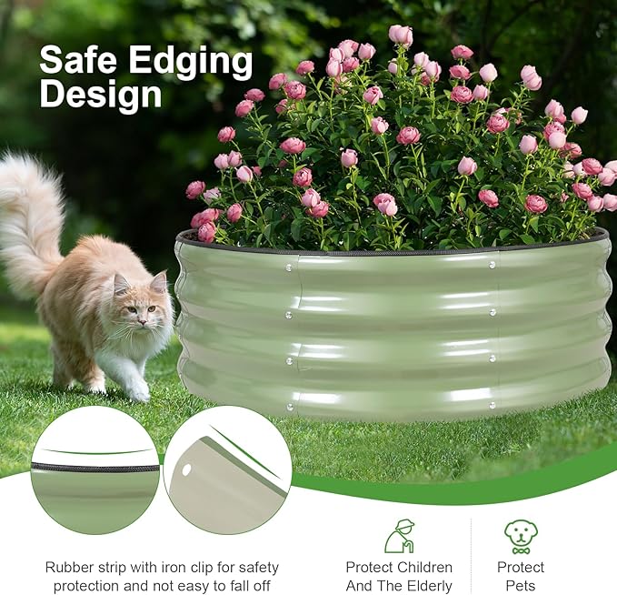 Galvanized Round Raised Garden Bed Outdoor-2Pack Raised Beds for Gardening| Metal Planter Box 3x3x1FT, Green