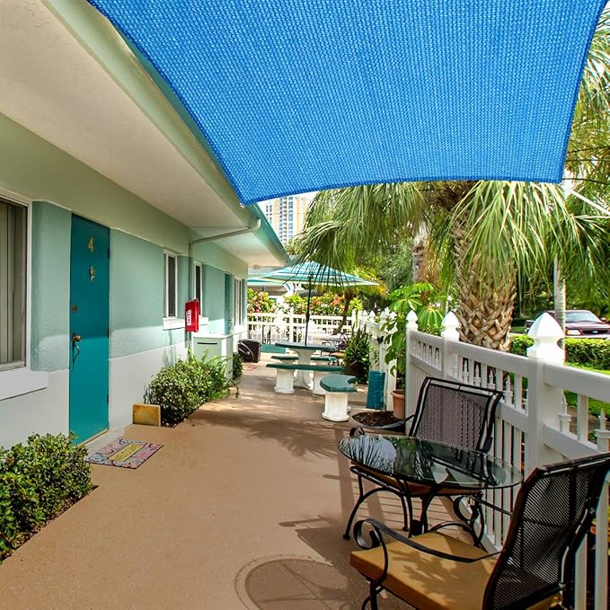 Eden's Decor Straight Flat-Edged Sun Shade Sail Rectangular 12' x 20' Blue UV-Blocking Outdoor Canopy Fabric Cloth Awning for Pergola Patio Garden Backyard Custom Size