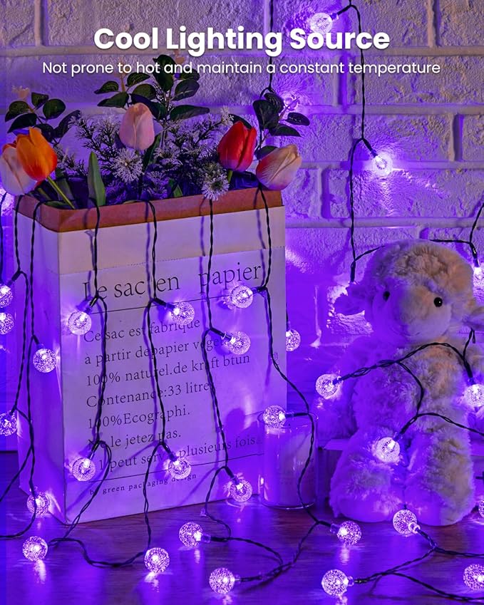 Purple Solar Lights Outdoor Waterproof, 2-Pack 120 LED 72 FT Total, Halloween Globe Lights for Garden Yard Wedding Christmas Party Decor (Purple)