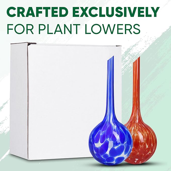 Plant Watering Globes Set of 2 - Small Self Watering Globes for Indoor & Outdoor Plants - Multicolored, Automatic, Glass Watering Bulbs for Daily Use, Plant Watering Devices