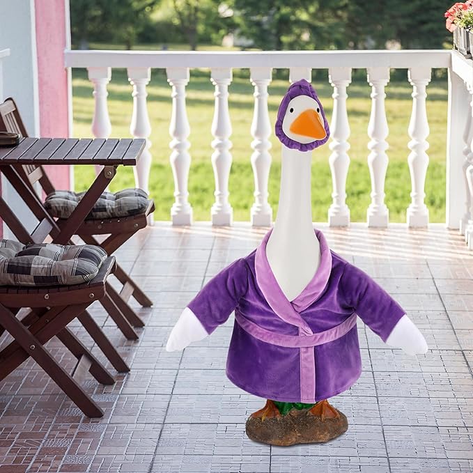 Christmas Lady Goose Outfit Bathrobe Porch Clothes for 23'' Cement Goose Outdoor Garden Yard Patio Statue Halloween Costume Decoration(Purple)