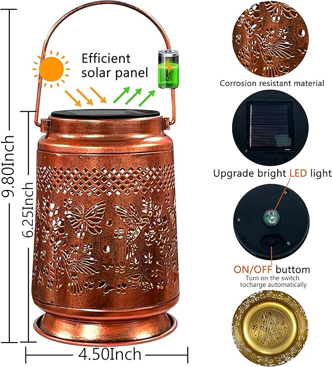 KY&BOSAM Solar Lanterns Outdoor Waterproof Hummingbird & Butterfly Lantern Garden Decor Birthday Gifts for Women Mom Metal Solar Lights Outdoor Lantern Hanging Outside for Yard Backyard Pathway Patio
