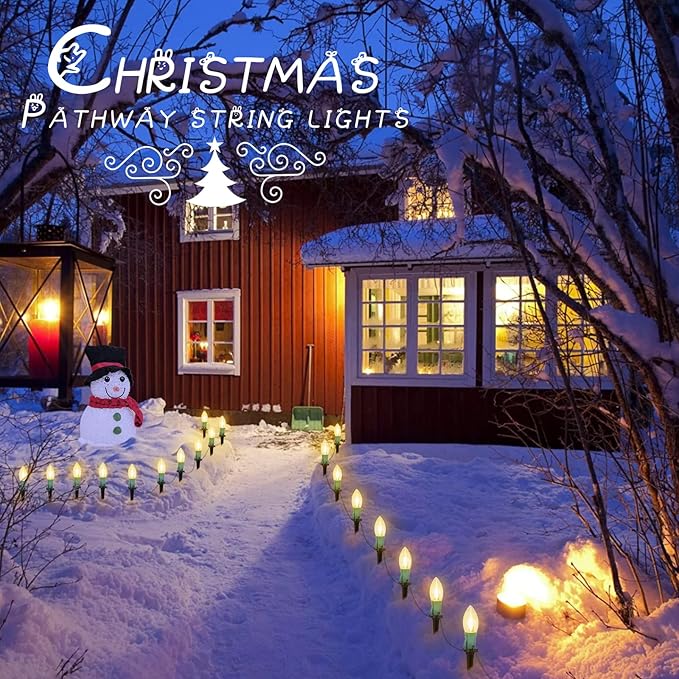 C9 Christmas Lights Outdoor, 2 Packs Total 51.4 Ft 40 Bulbs Christmas Pathway Lights, Waterproof Walkway Lights for Outside Driveway Sidewalk Outdoor Christmas Decorations Yard, Clear