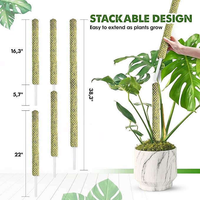 DUSPRO Stackable Mesh Moss Pole for Plants Monstera Potted Plant Stakes for Indoor Plants Extendable Plant Pole Moss Sticks for Plants Climbing Vine Supporting Monstera Trellis 2Pack 22''