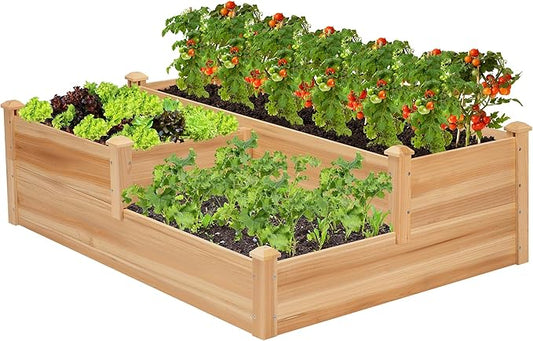 VIVOSUN 3-Tier 3-Grid Wooden Raised Garden Bed, 42.5 x 34.5 x 15 Inches, Outdoor Elevated Wood Planter Box with Screwdriver for Gardens, Patios, Backyards, Balcony and Outdoors