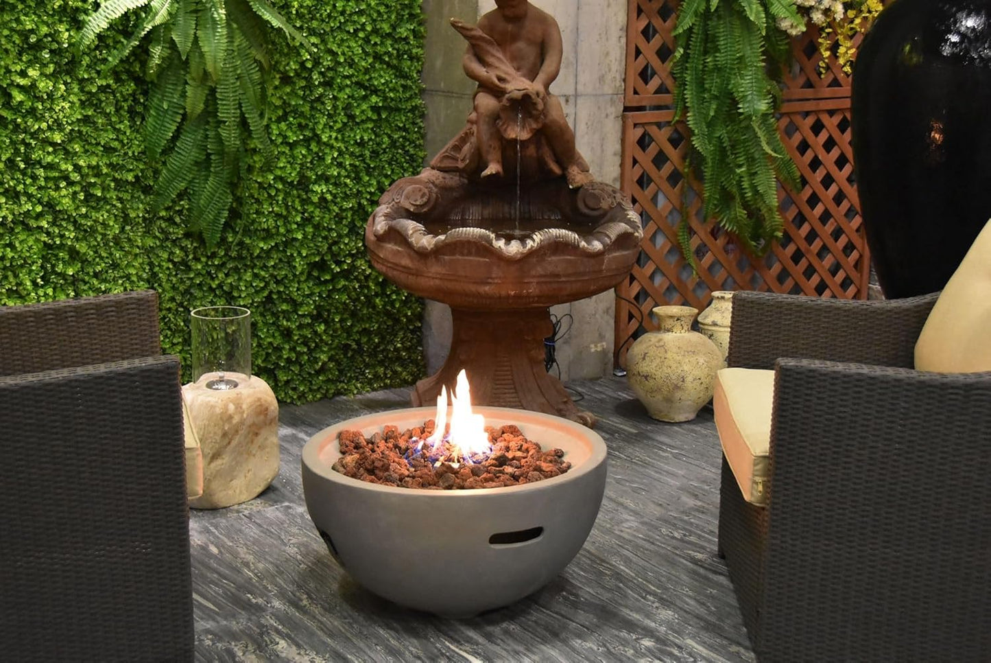 AMS Fireplace | Modeno | Nantucket | Firepit Table | Cover and Lava Rocks Included | (Fuel: Liquid Propane - Light Gray)