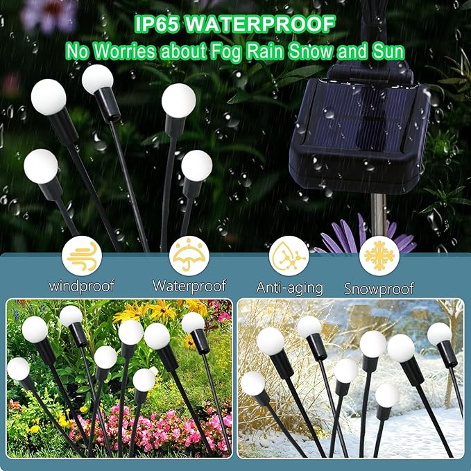 Kohlrabi Solar Garden Lights Outdoor, 6 Pack 60 LED Solar Firefly Lights Waterproof, Sway by Wind, Solar Swaying Light for Yard Patio Backyard Garden Planter Flower Bed Pathway Outdoor Decoration