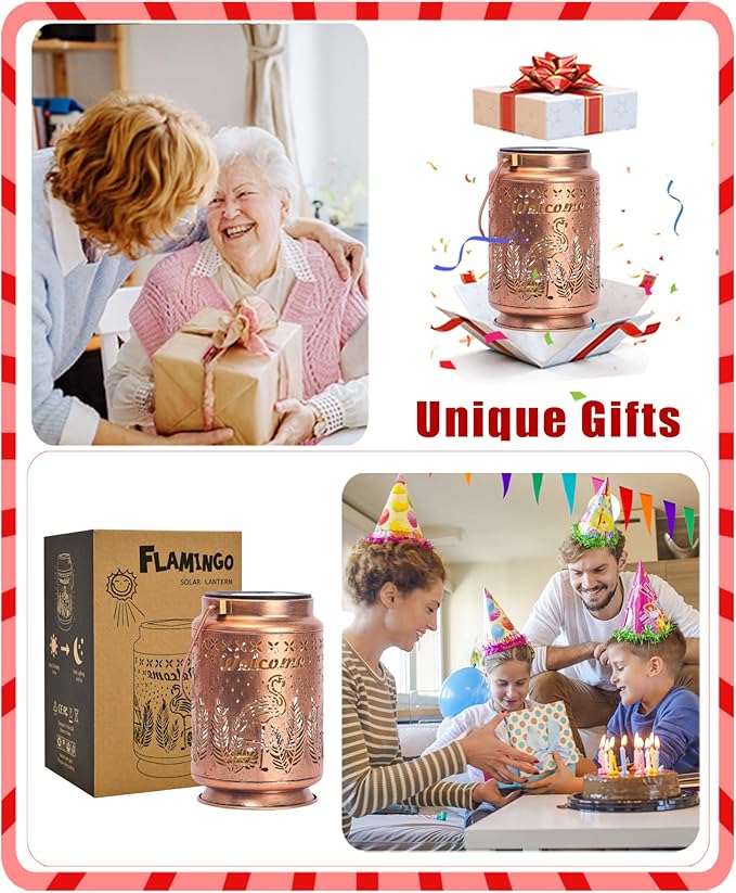 Nacome Flamingo Solar Lantern for Garden Decor: Waterproof Hanging Metal Decoration with LED Lights for Yard Lawn Porch Patio Landscape Pathway – Birthday Gifts for Mom Grandma Women