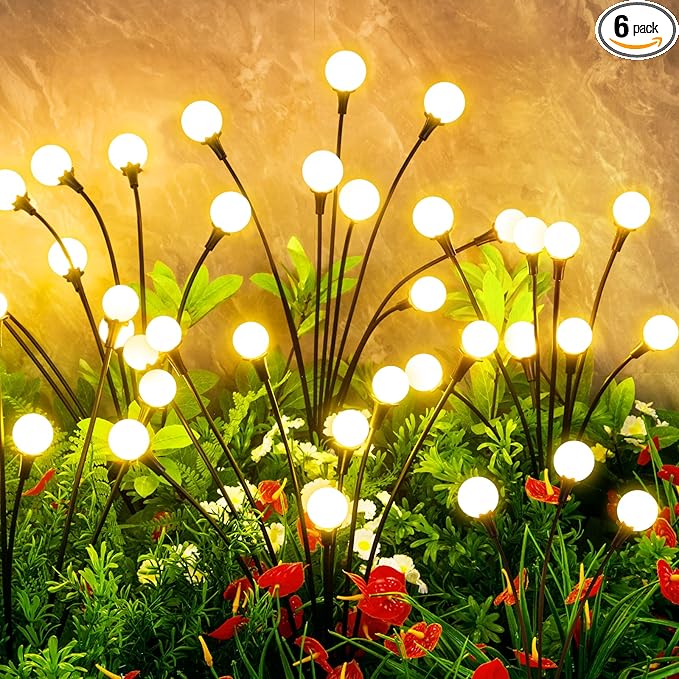 Solar Lights Outdoor Waterproof, 6 Packs 48LED, Solar Garden Lights, Patio Lights, Garden Decor, Patio Decor, Firefly Lights Solar Outdoor, Unique Gifts for Women, Gifts for Grandma