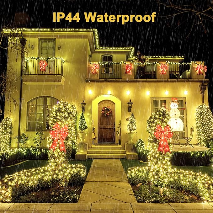 JMEXSUSS 360 LED Christmas Net Lights Outdoor Waterproof, Connectable 12ft x 5ft Net Lights Outdoor Mesh Lights with Remote, Plug in Warm White Net Lights for Bushes Shrubs Christmas Decorations