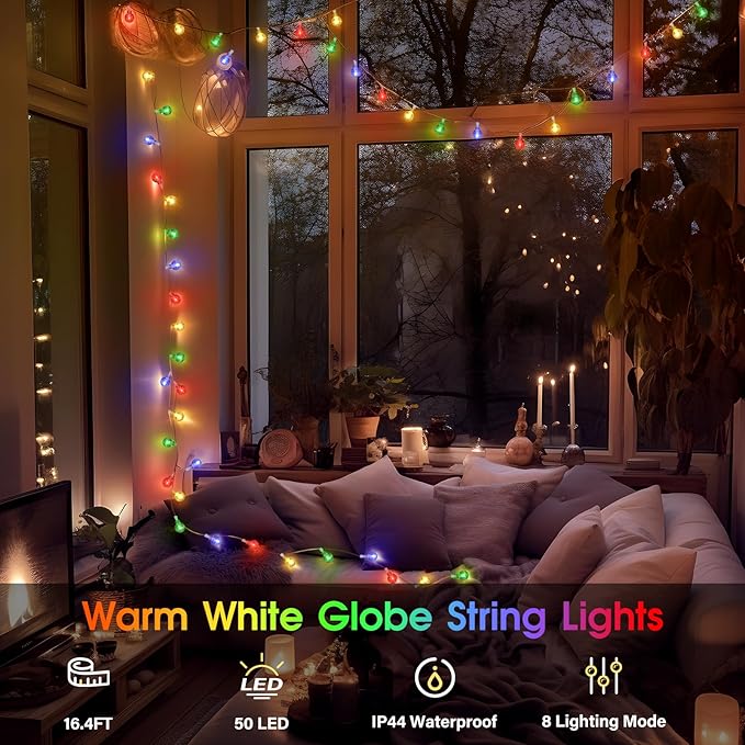 45.9ft 140LED Globe String Lights Outdoor,Crystal Fairy Light IP44 Waterproof Outdoor Hanging Decorative Lights for Home Tent Patio Garden Party Wedding Decor