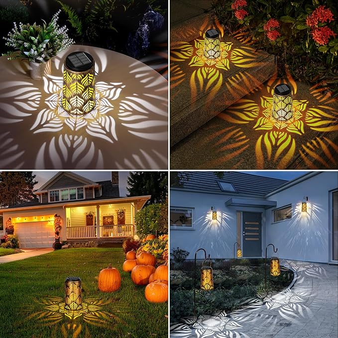 2 Pack Palm Leaves Solar Lantern, Solar Lights Outdoor Waterproof, Outside Hanging Lanterns Garden Lights for Yard Porch Decorative, Thanksgiving Birthday Mothers Day Gifts for Women Men Mom