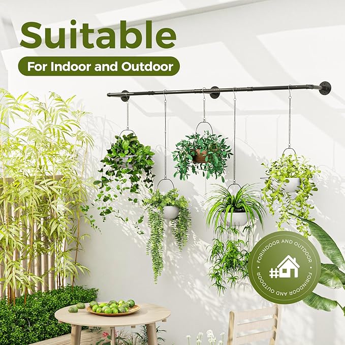 Bamworld Plant Hanger Indoor 70in Hanging Planters Rod Hanging Plant Holder for Window Plant Shelves Metal Rod，Pots Not Included