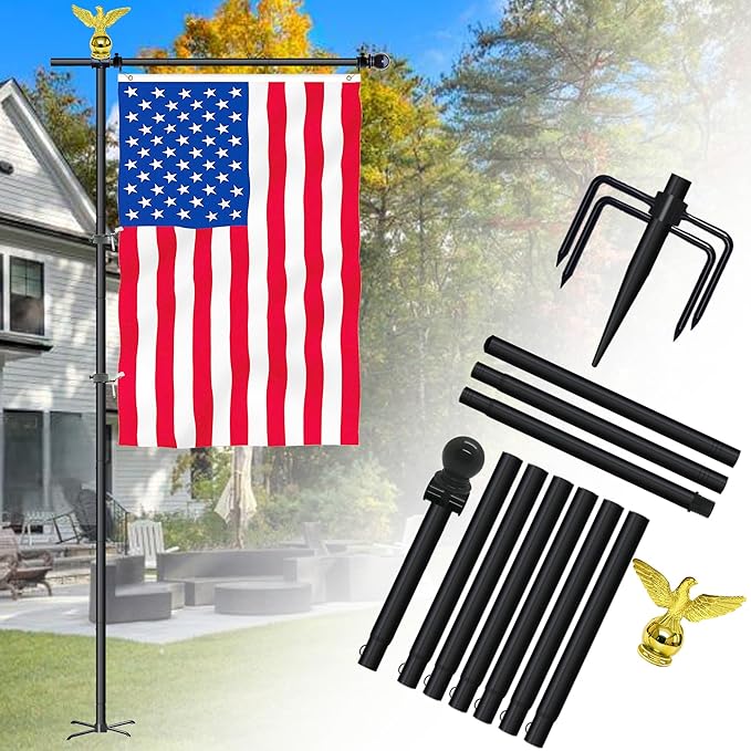 10FT Garden Flag Pole Stand for 3x5 Feet & 28x40 Inch Flags – Heavy Duty Freestanding Flagpole with 5-Prong Base – Adjustable, Lightweight Aluminum Flag Holder for Yard, Outdoor, Lawn – Black