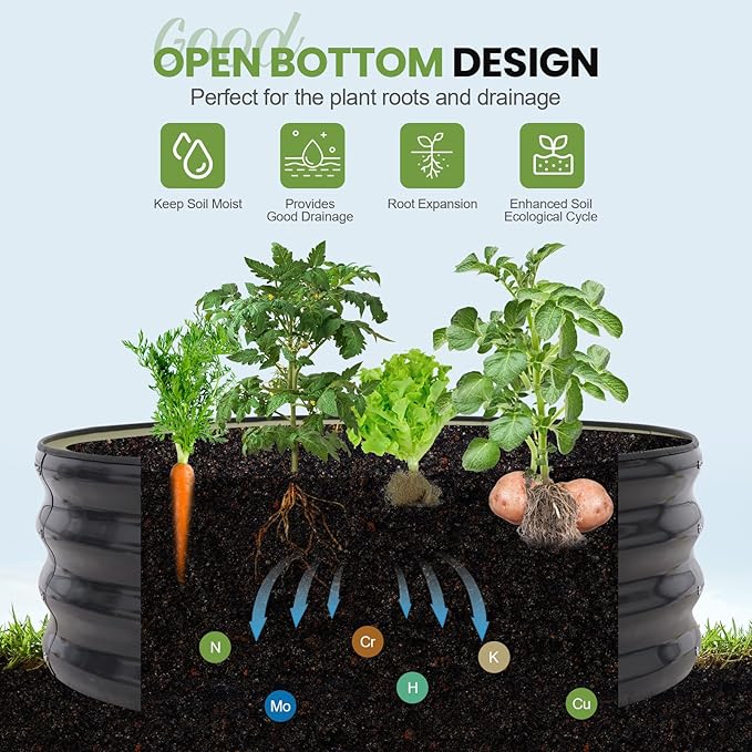 G GOOD GAIN Round Raised Garden Bed - 2Pcs 3x3x1ft Galvanized Steel Planter Boxes Outdoor with Rubber Edge Trim | Metal Raised Beds for Gardening Vegetables Flowers Fruits Herbs (Dark Grey)