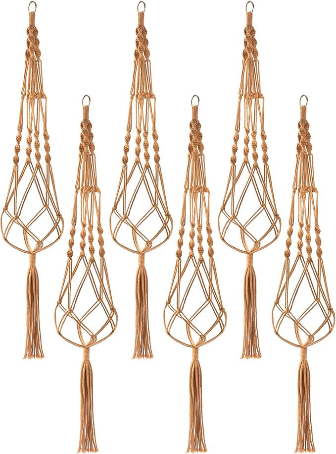 Sorbus Macrame Plant Hanger (6 Pack) Indoor Outdoor Hanging Plant Pots Cotton Rope, Elegant for Home, Patio, Garden (Brown)