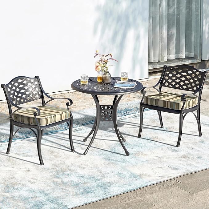 LVTXIII Patio Chair Cushions 22"x22"x3", Water-Repellent Outdoor Seat Cushions for Patio Furniture, Square Chair Pads with Ties for Home Garden Decoration, Set of 2, Stripe Onyx