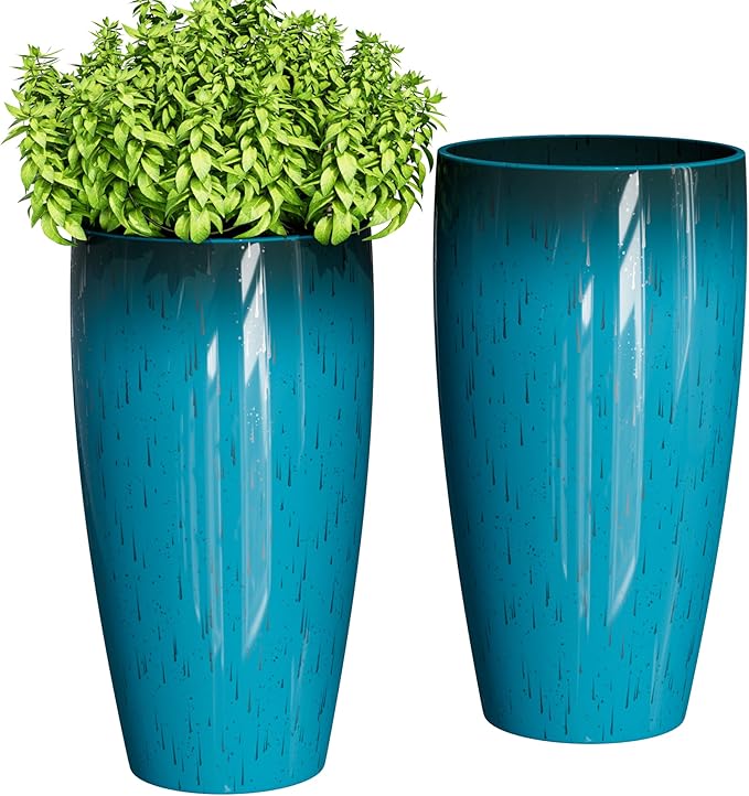 QCQHDU 24 inch Tall Planter for Indoor & Outdoor Plants, 2 Pack Sturdy Plant Flower Pots Modern Decor for Front Porch Patio Deck Living Room