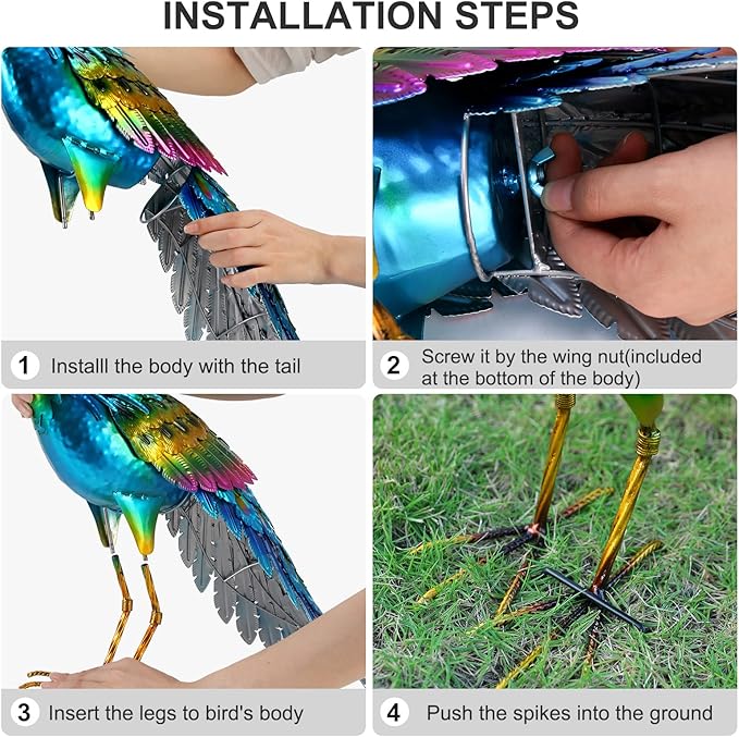 chisheen Peacock Statue Garden Decor Metal Peacock Yard Art Lawn Decoration Outdoor Sculpture for Women Mom