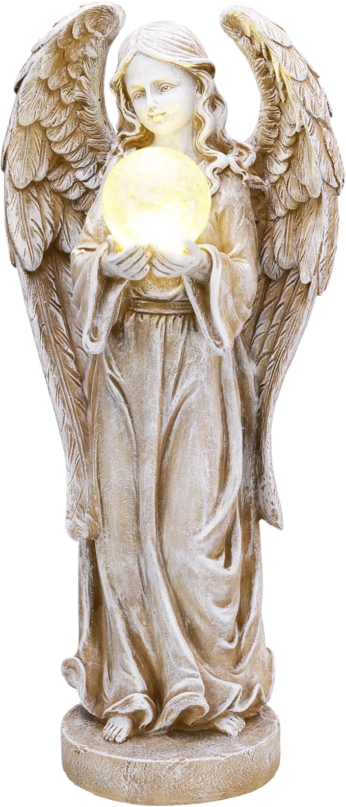 TERESA'S COLLECTIONS Large Angel Garden Statues with Solar Outdoor Light for Outdoor Decor, Fairy Figurine Resin with Wing & Glass Ball for Garden Decor, Yard Decor Lawn Ornament Gifts for Mom, 22.8"