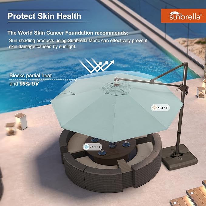 PURPLE LEAF 10FT Cantilever Patio Umbrella with 360-degree Rotation Aluminum Round Outdoor Offset Handing Umbrella for Patio Pool, Sprout Green