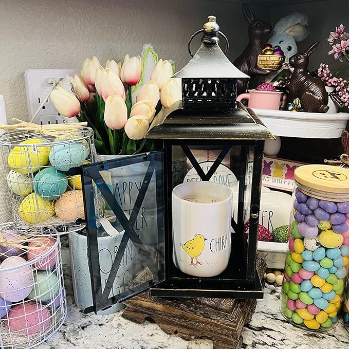 DECORKEY Lantern Decorative Indoor & Outdoor, Large Hanging Candle Lanterns Home Decor, Vintage Metal Candle Holders for Front Porch Patio Wedding Party, Halloween Christmas Decorations (Black)