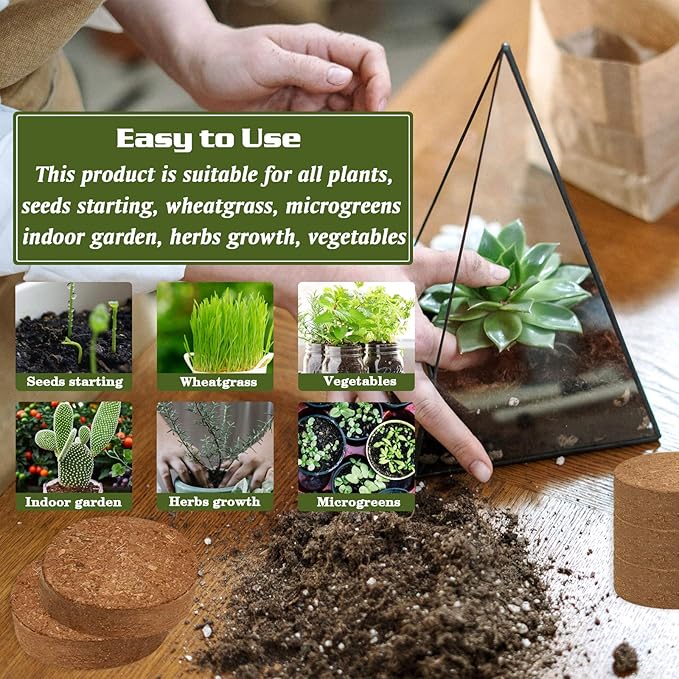 ZeeDix Organic Coco Coir Pellets Potting Soil, 50pcs 30mm Compressed Coconut Coir Seed Starter Soil Pellets, Coco Peat Soil Discs for Indoor Outdoor Plants, Herbs, Houseplants, Flowers and Vegetables