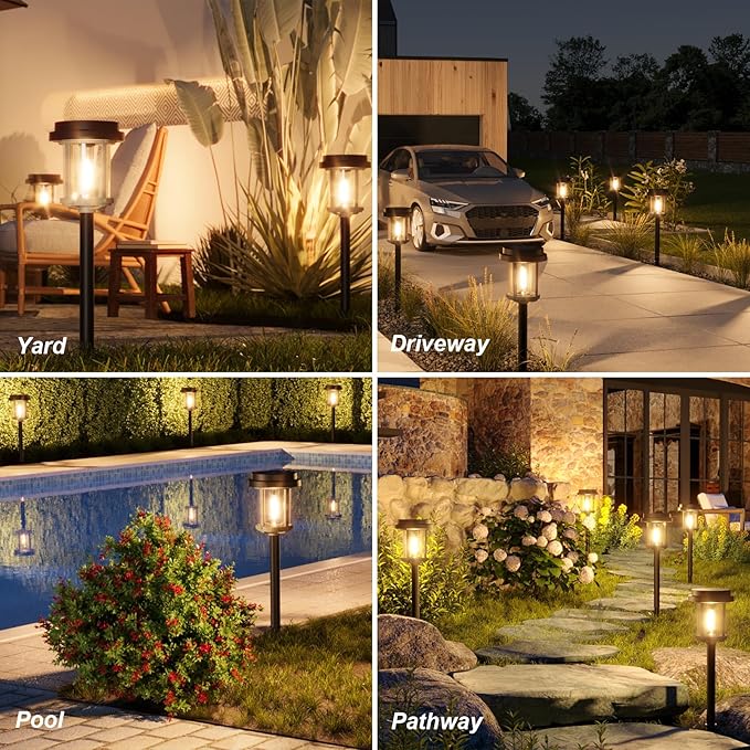 XMCOSY+ Solar Lights Outdoor Waterproof, 20 LM Solar Powered Garden Lights with 2-Tone Black & Grey Metal Design, Solar Pathway Lights for Yard Patio Landscape Walkway Driveway (Black & Grey)