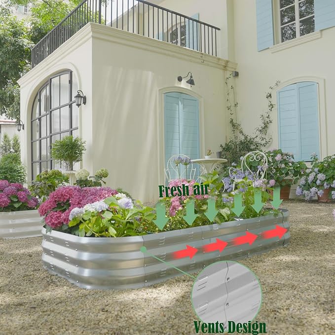 Galvanized Raised Garden Bed Kit, Large Metal Raised Garden Beds for Vegetables, Galvanized Planter Raised Garden Boxes Outdoor (Silver)