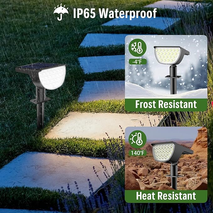 Solar Lights Outdoor Waterproof IP65, 76 LED 3 Lighting Modes Solar Spot Lights Outdoor Yard Garden Landscape Pathway (Cool White, 4 Pack)