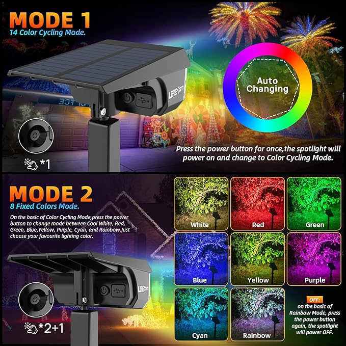 Color Solar Lights Outdoor Waterproof Spotlights with 9 Light Modes, Color Changing Solar Outdoor Lights for Decorate Festivals, Colored Solar Spot Lights Auto On/Off, RGBW 6 Pack