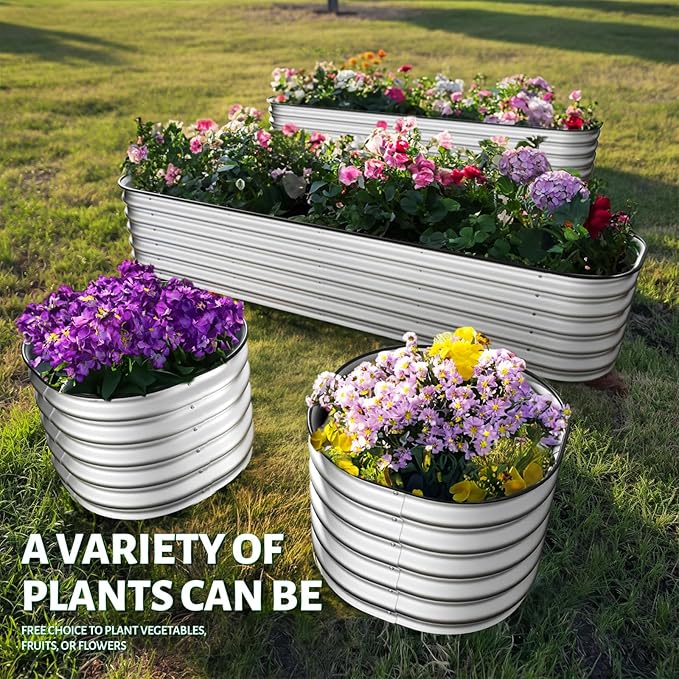 8×2×1.5 ft Galvanized 0.7mm Thickness Steel Raised Garden Bed,Modular Planter for Gardening, Vegetables Bed, Flowers Bed,17" Tall Metal Raised Garden Beds Outdoor-Silver.