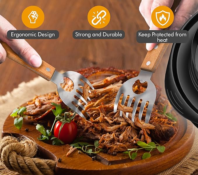 Chicken Shredder Tool Twist Plus Meat Claws and Cleaning Brush - Kitchen Essentials - Meal Prep Tools - Pulled Pork Shredder - Meat Shredder Tool Twist - Kitchen and Barbecue Gifts
