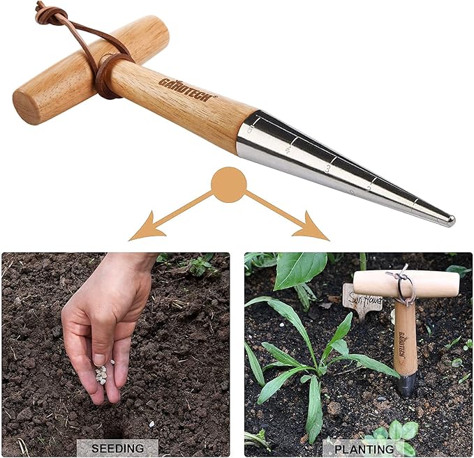 Gardtech Garden Tool Set, 5 Pcs Gardening Tool Set with Weeder Puller, Dibber, Transplanter, Big Trowel, 5-Claw Cultivator - Wooden Handle Heavy Duty Stainless Steel Gardening Hand Tools