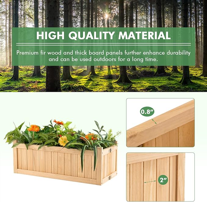 GRAFFY Raised Garden Bed, Folding Wood Planter Box w/Removable Bottom & Drainage, Elevated Planter for Flower Herb Vegetable Fruit, Plant Container for Grass Lawn Patio Backyard (27.5"D x 12"W x 10"H)