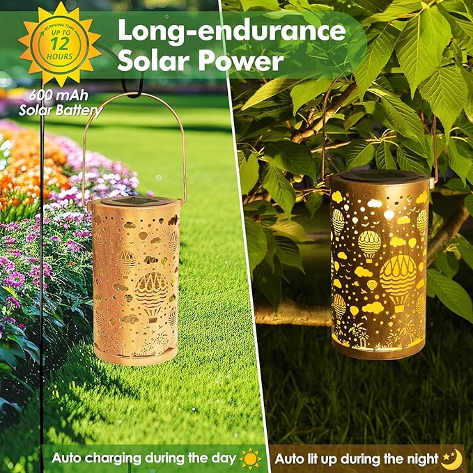 Fabuday Hot Air Balloon Outdoor Solar Lantern Waterproof - Hanging Solar Power Lights Led for Outside, Garden Decor for Patio, Porch, Balcony, Yard and Deck, Gardening Decorations Gifts for Women Mom