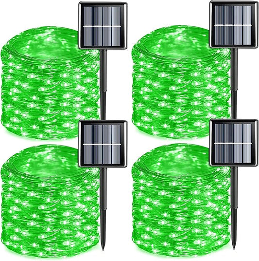 QITONG 4 Pack Green Solar Fairy Lights, Each 33ft 100 LED String Lights Outdoor Waterproof, 8 Modes Green Solar Light