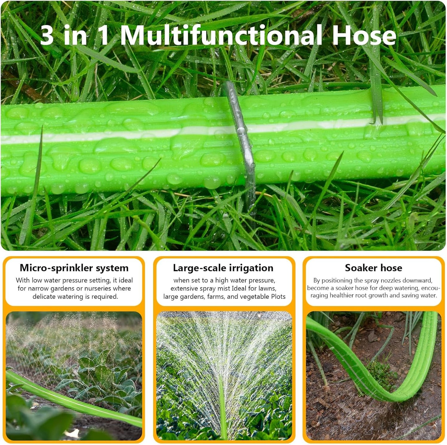 LAVEVE Sprinkler Soaker Hose for Yard 50 FT, Heavy Duty Garden Water Hoses with Stakes, Sprinklers System for Lawn, Flexible Drip Irrigation Tubing