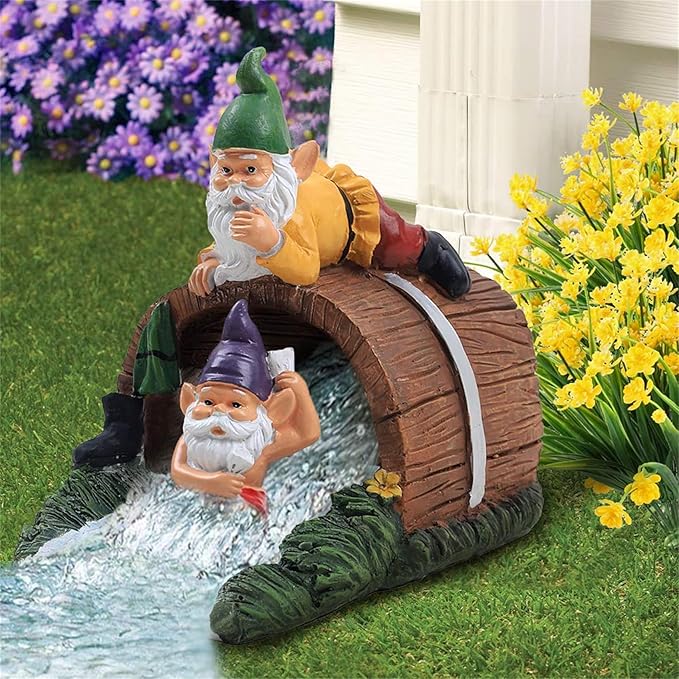 Elenon Gnomes Decorative Gutter Downspout Extension Statue, Elf Gutter Guardian Rain Downspout Extender, Garden Splash Block Outdoor Sculpture for 3" × 4" Down Spouts Decor