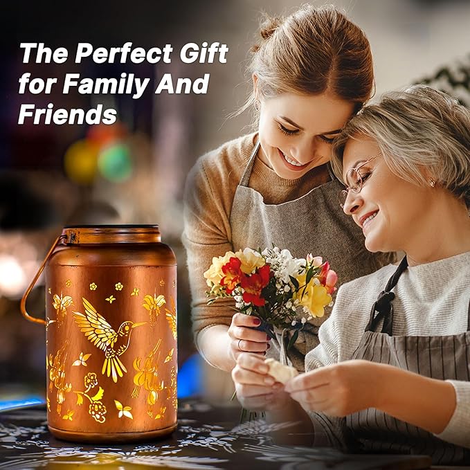 Solar Lanterns Outdoor Waterproof Hummingbird Hanging Solar Lights,Hollowed Metal Lantern Light Decorative for Garden,Patio,Yard,Lawn,Front,Porch Decor Christmas Gifts for Women mom Grandma 2pack
