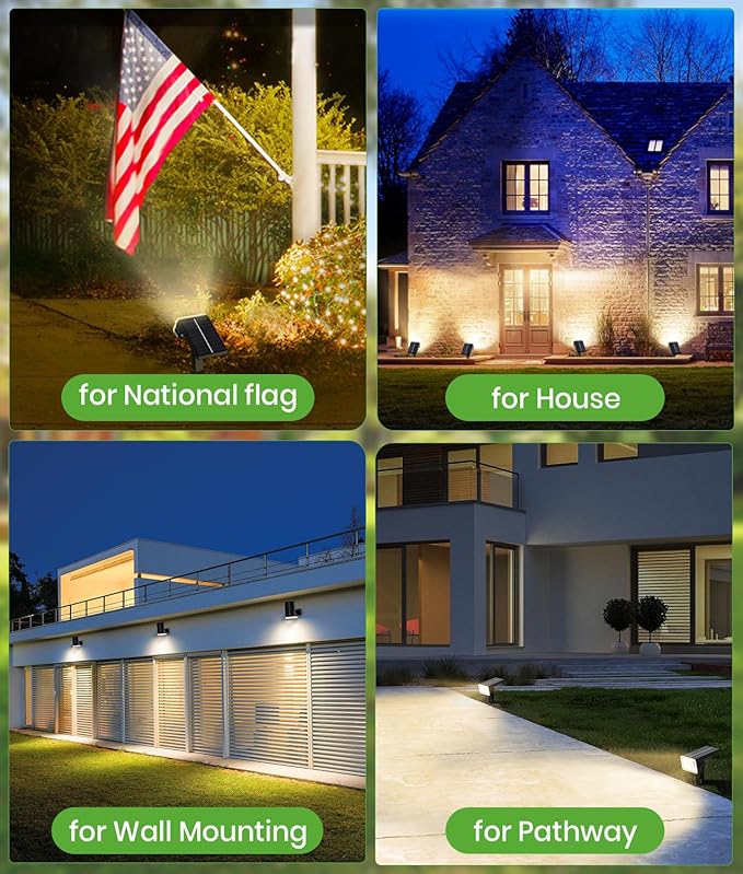 Solar Spot Lights Outdoor Waterproof IP67, 58 LED 3 Lighting Modes Solar Flood Lights, 2-in-1 Wall Light for Tree Yard Garden Pathway (Warm White, 1 Pack)