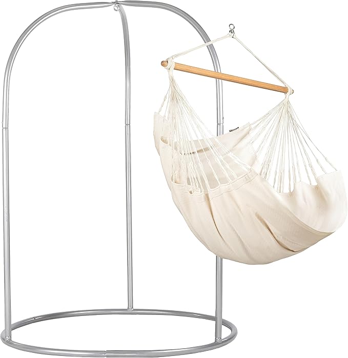 LA SIESTA - Large Comfort Habana Cotton Hammock Chair & Stand - Indoor/Outdoor Hanging Chair Swing for Bedroom, Porch, Balcony - Boho Chair - Latte
