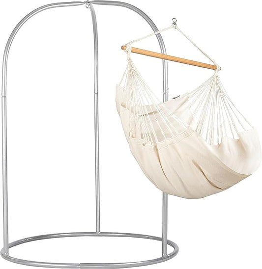 LA SIESTA - Large Comfort Habana Cotton Hammock Chair & Stand - Indoor/Outdoor Hanging Chair Swing for Bedroom, Porch, Balcony - Boho Chair - Latte