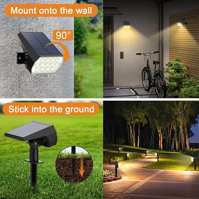 WELALO Solar Spot Lights Outdoor, [10 Pack/52 LED/3 Modes] 2-in-1 Solar Landscape Spotlights, Solar Powered Security Lights, Waterproof Wall Lights for Walkway Yard Garden Driveway(Warm White)